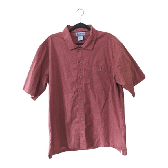Columbia Vertex Printed Woven Button Up Short Sleeve Camp Shirt Men's XL Orange - Picture 1 of 7